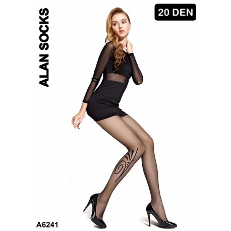 A6241- ALAN SOCKS - Fashion Black Tights - 20 Den - One Size